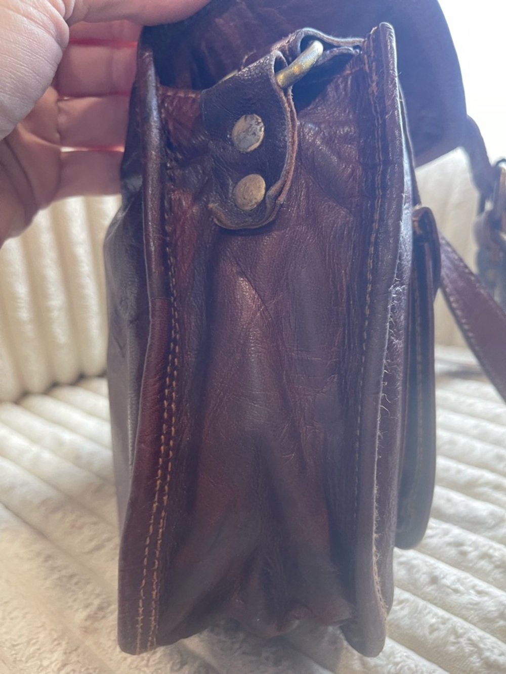 Vintage Chocolate Brown Leather Satchel with Buckle - Picture 3 of 11